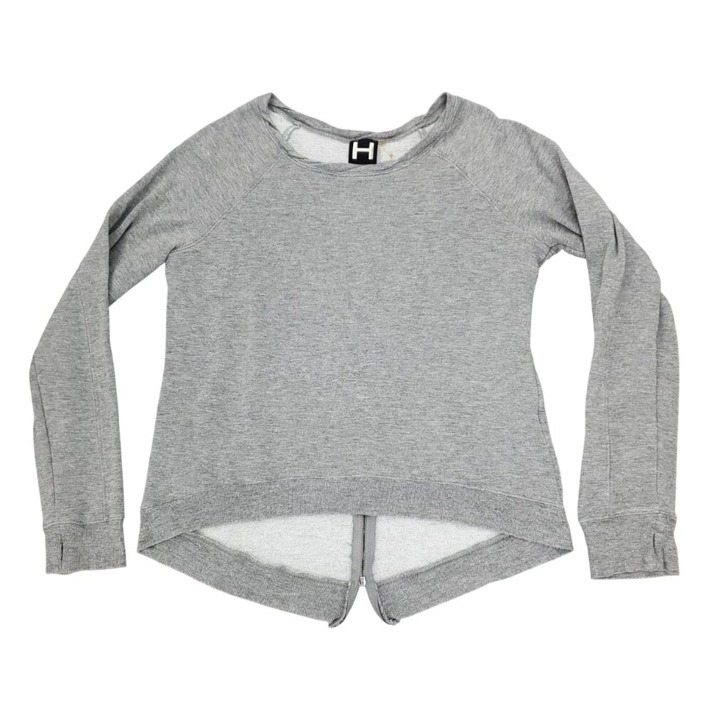 H by Bordeaux Shirt Top Womens Medium Gray Zip Back Lightweight Long Sleeve